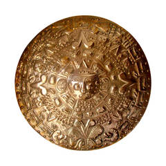 A Large Mexican Solar Motif Brass Wall Medallion
