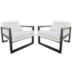 Used Architectural Cerused Mid-Century Lounge Chairs, Pair