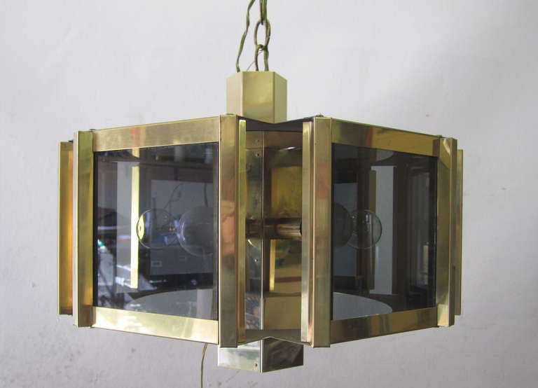 Unknown Sextagonal Brass Chandelier by Fredrick Ramond