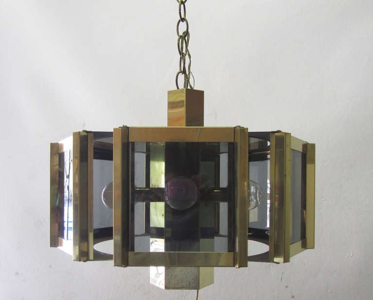 Sextagonal Brass Chandelier by Fredrick Ramond In Excellent Condition In Pasadena, CA