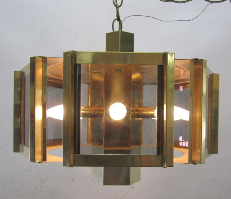 Late 20th Century Sextagonal Brass Chandelier by Fredrick Ramond