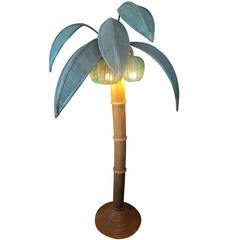 Palm Tree Floor Lamp in Rattan and Bamboo