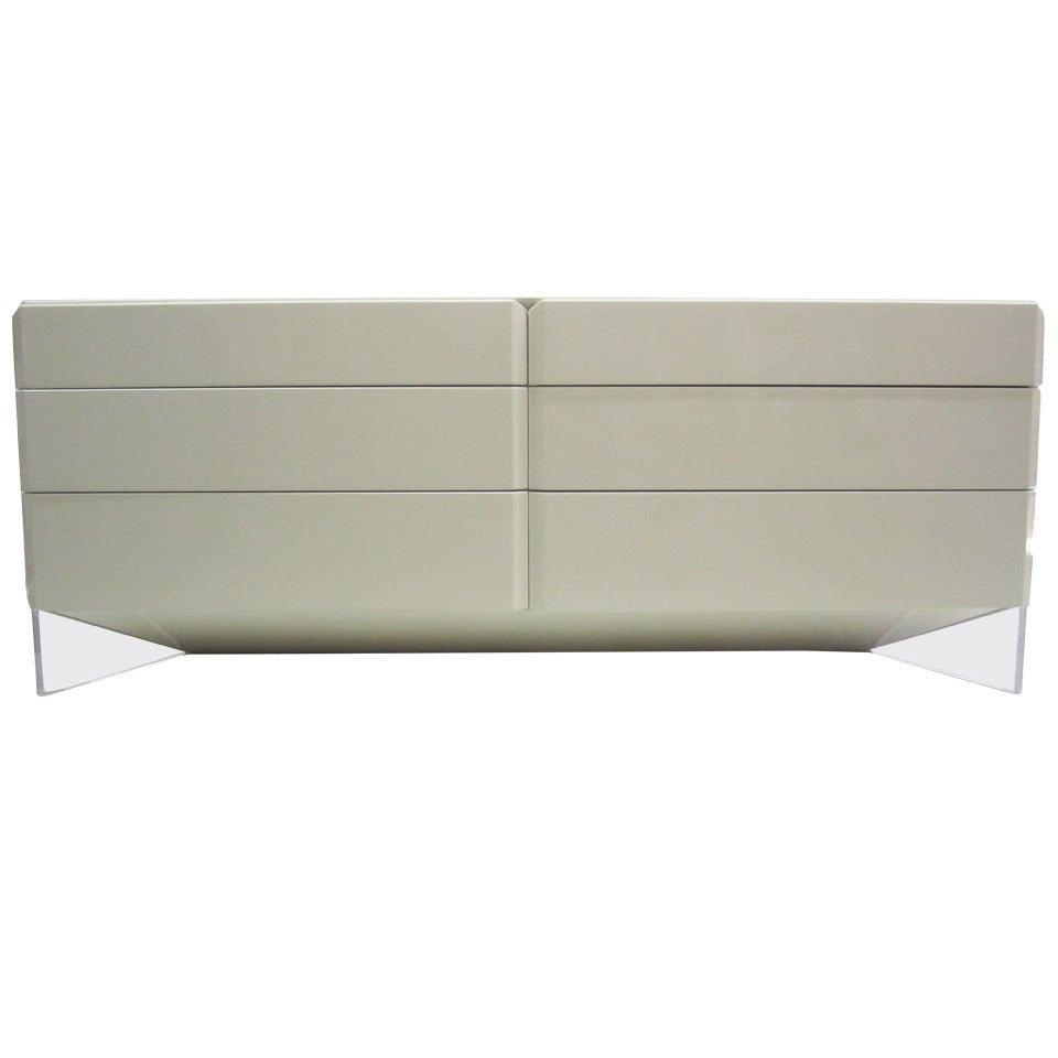 Sleek Lacquer and Lucite Dresser by Rougier