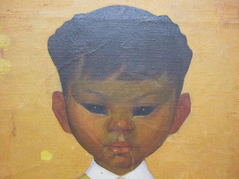 American Mid-Century Oil Painting of Little Girl by Santos