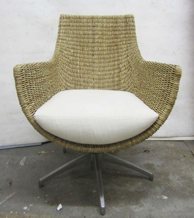 Unusual Wicker and Cast Aluminum Egg Chairs, Pair In Excellent Condition In Pasadena, CA