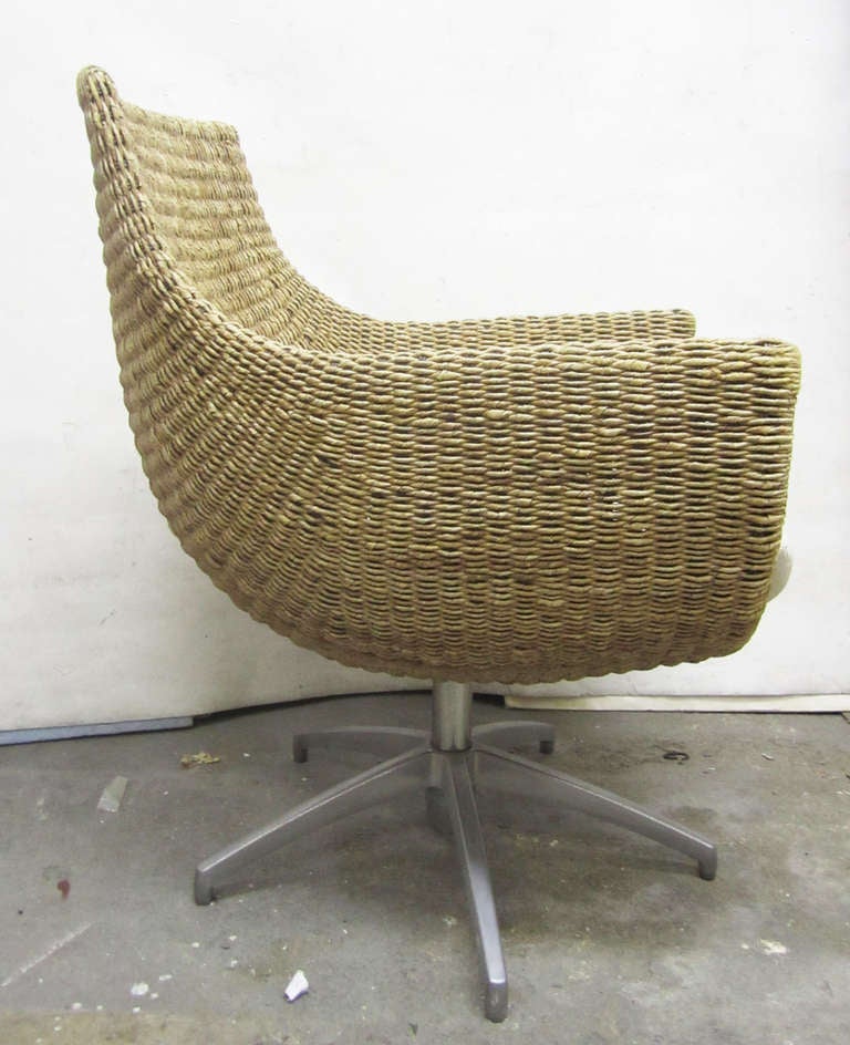 Late 20th Century Unusual Wicker and Cast Aluminum Egg Chairs, Pair