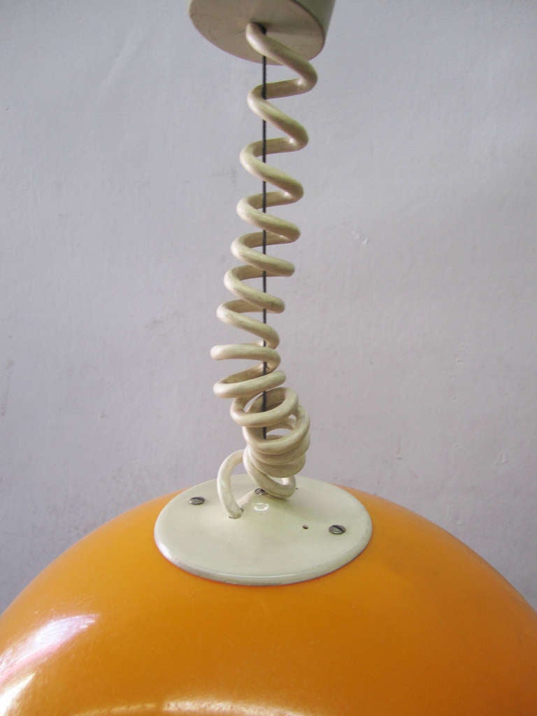 Mid-Century Modern Adjustable Orange Ball Pendant Light from France