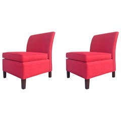 Mid-Century Red Slipper Chairs, Pair 1