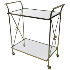 French Mid-Century Brass Rolling Cart Attributed to Maison Jansen