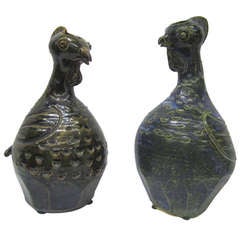 Pair of Handmade Ceramic Bird Pitchers