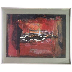 Red Mixed Media Collage Signed Toby Perel