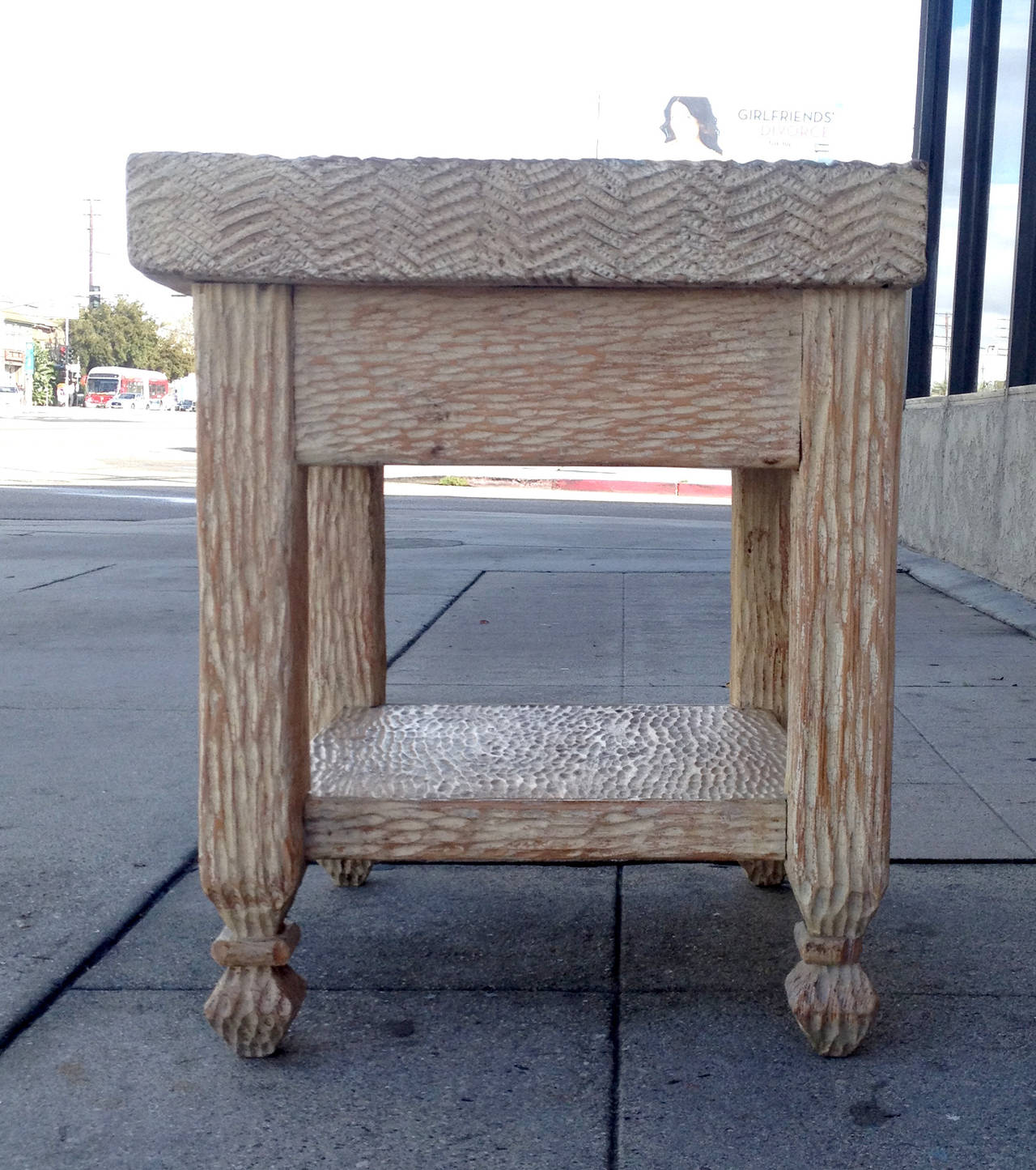 Pair of Carved and Bleached Wood Side Tables In Good Condition In Pasadena, CA
