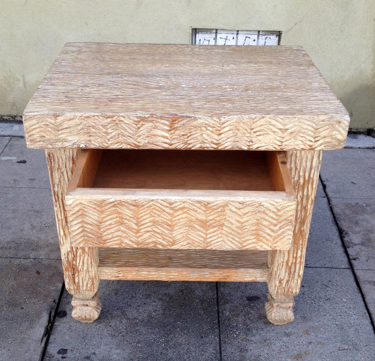 20th Century Pair of Carved and Bleached Wood Side Tables