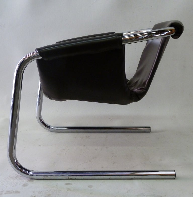 Italian Pair Tubular Chrome Sling Chairs by Duncan Burke and Gunter Eberle