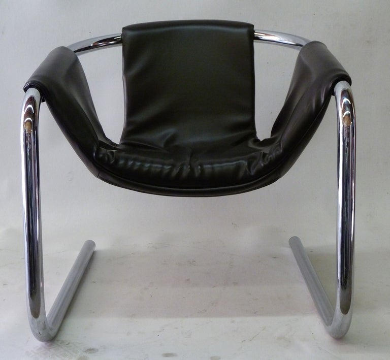 Pair Tubular Chrome Sling Chairs by Duncan Burke and Gunter Eberle In Excellent Condition In Pasadena, CA