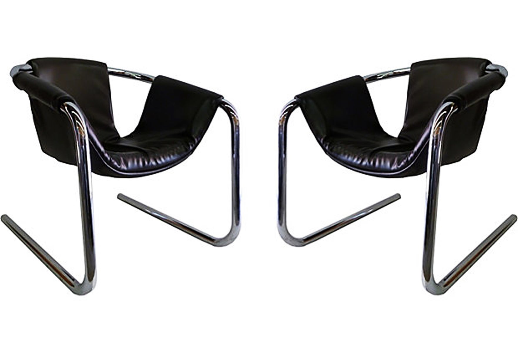 Pair Tubular Chrome Sling Chairs by Duncan Burke and Gunter Eberle