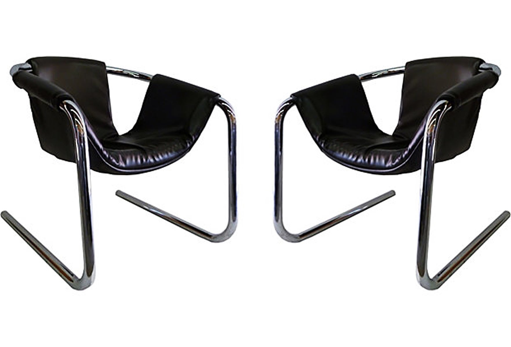 Pair Tubular Chrome Sling Chairs by Duncan Burke and Gunter Eberle