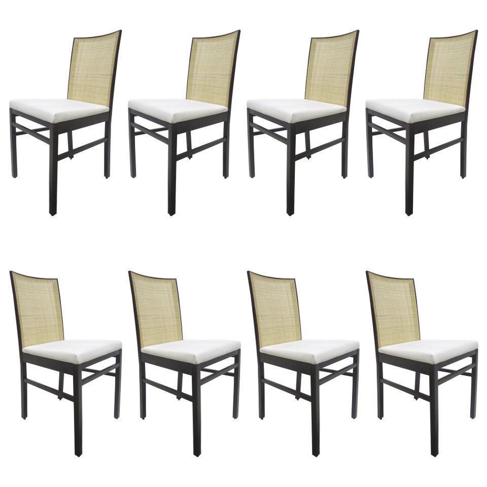Italian Cane Back Dining Chairs, Set of Eight