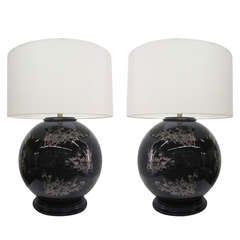Mid-Century Glass Japanese Style Table Lamps, Pair 7