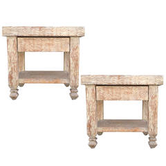 Pair of Carved and Bleached Wood Side Tables