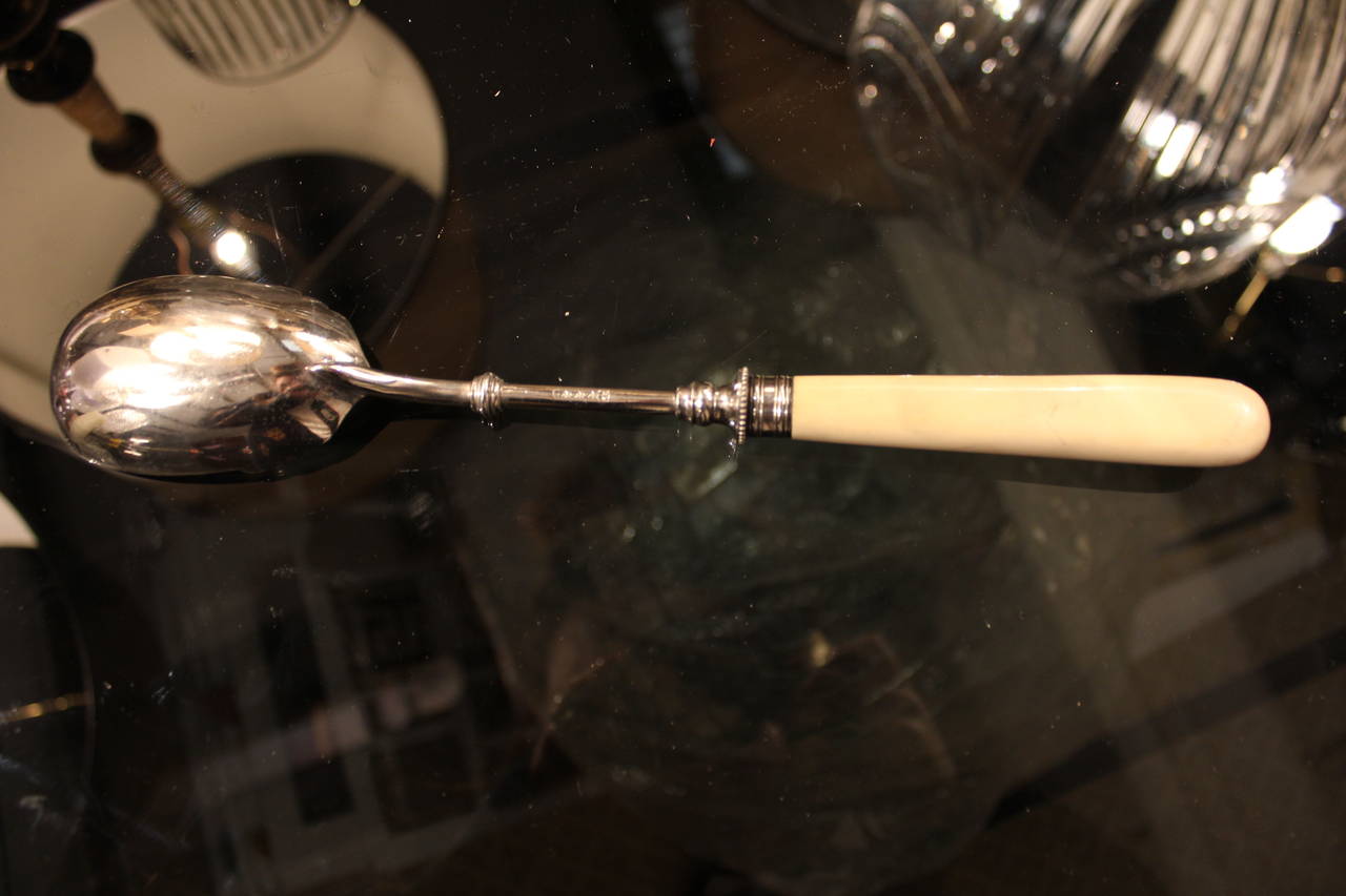 Early 20th Century English Bone Handle Silver Plate Spoon In Excellent Condition For Sale In Southampton, NY