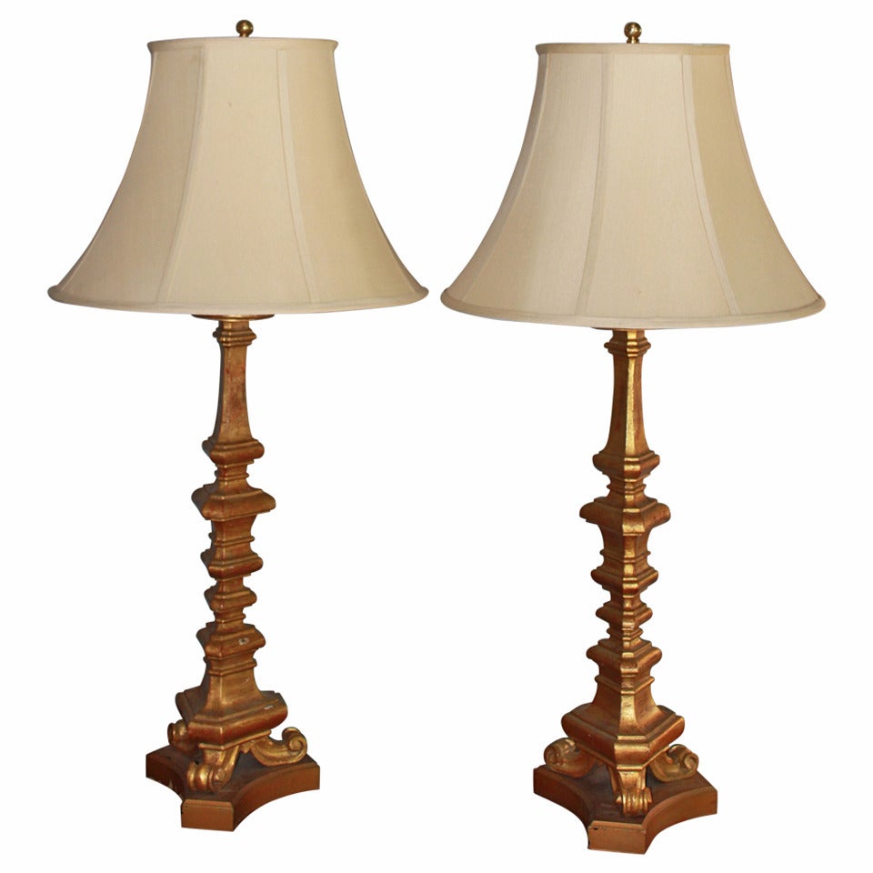 Pair of French Giltwood Table Lamps For Sale