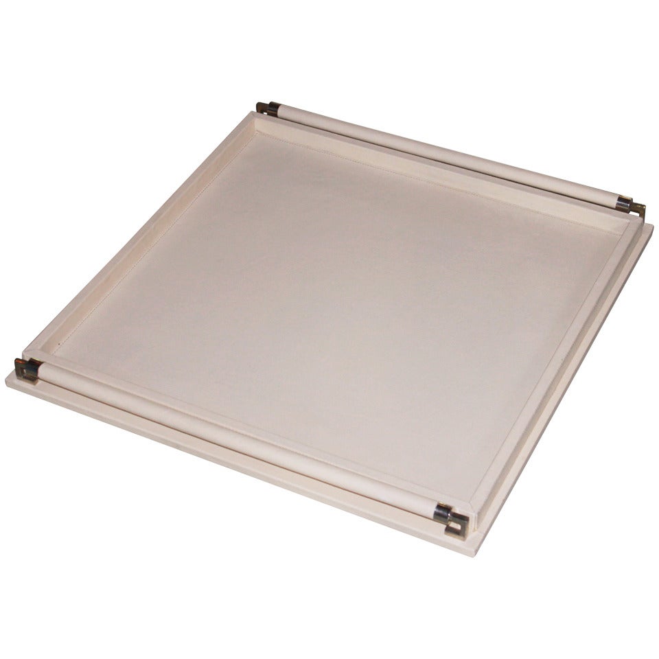Ivory Leather Oversized Tray For Sale