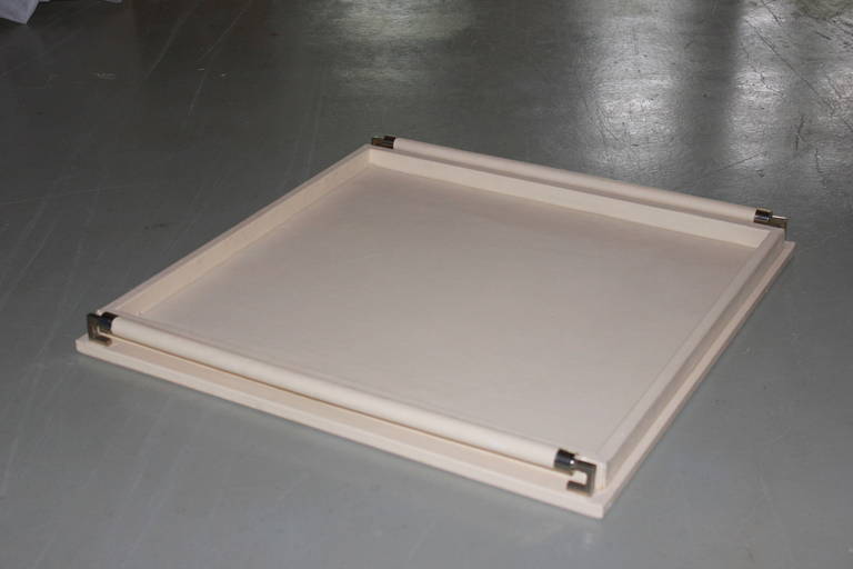 Italian Ivory Leather Oversized Tray For Sale