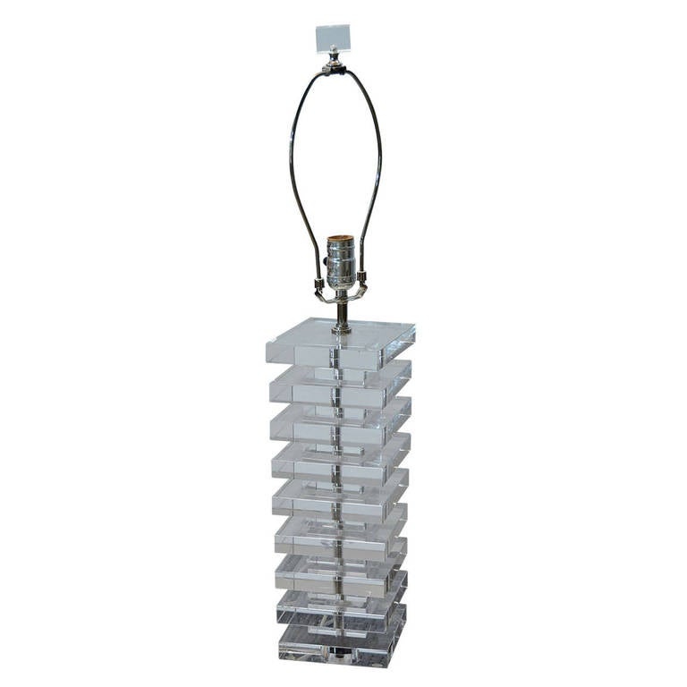 Lucite Stacked Block Lamp For Sale