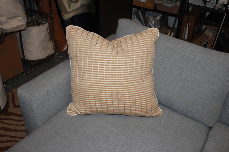 Outdoor silk/chenille pillow with beautiful piping. High quality fabric and super fast drying fill.