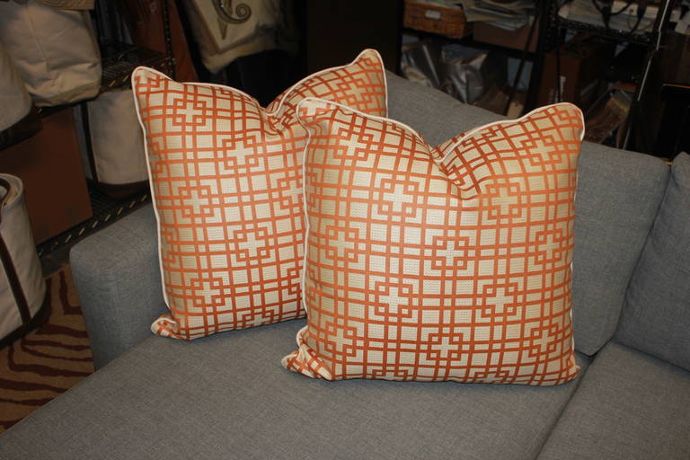 American Tangerine and Cream Outdoor Pillow For Sale