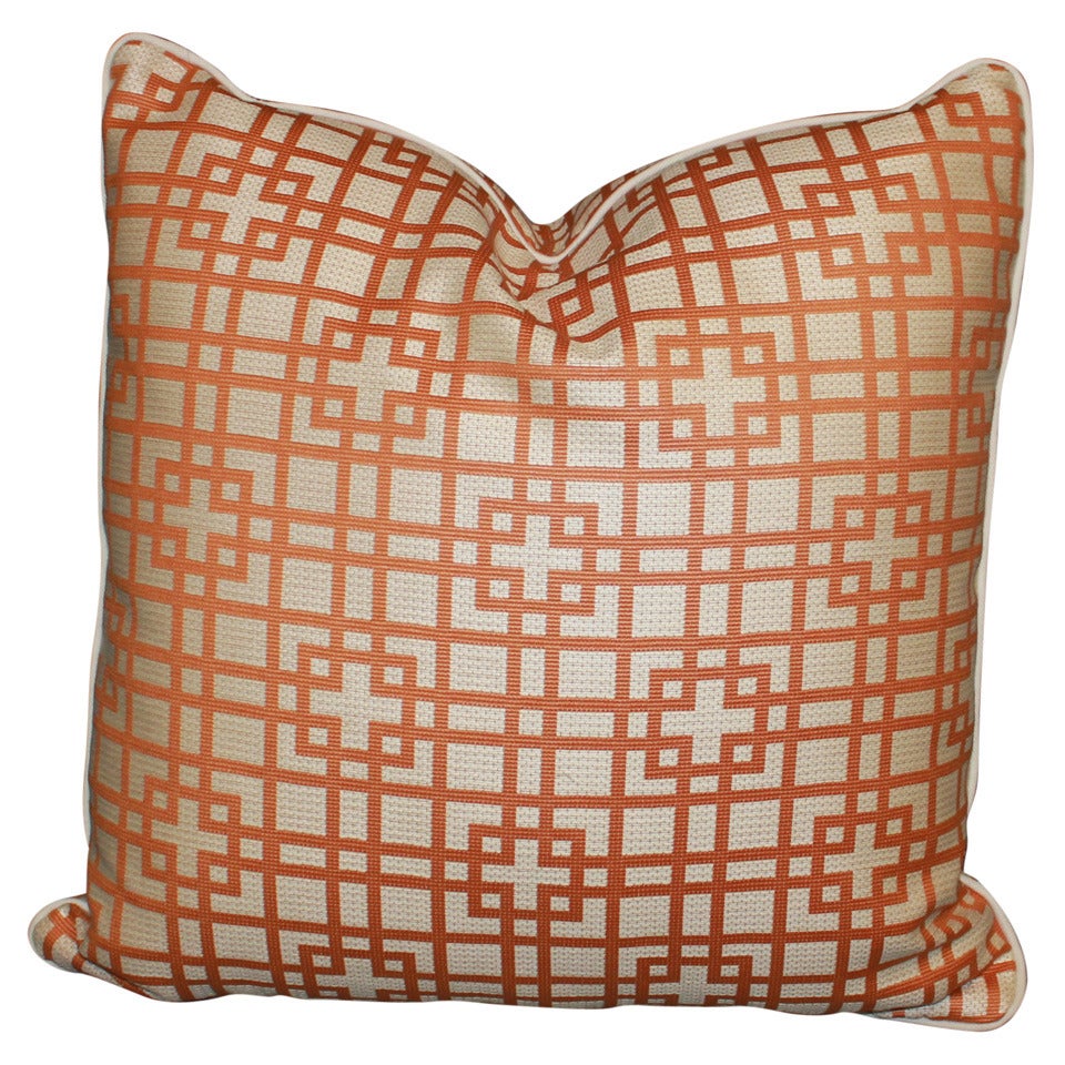 Tangerine and Cream Outdoor Pillow For Sale