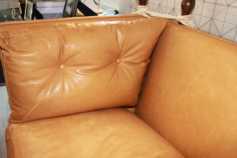 20th Century Knole Style Cognac Leather High Back Sofa For Sale
