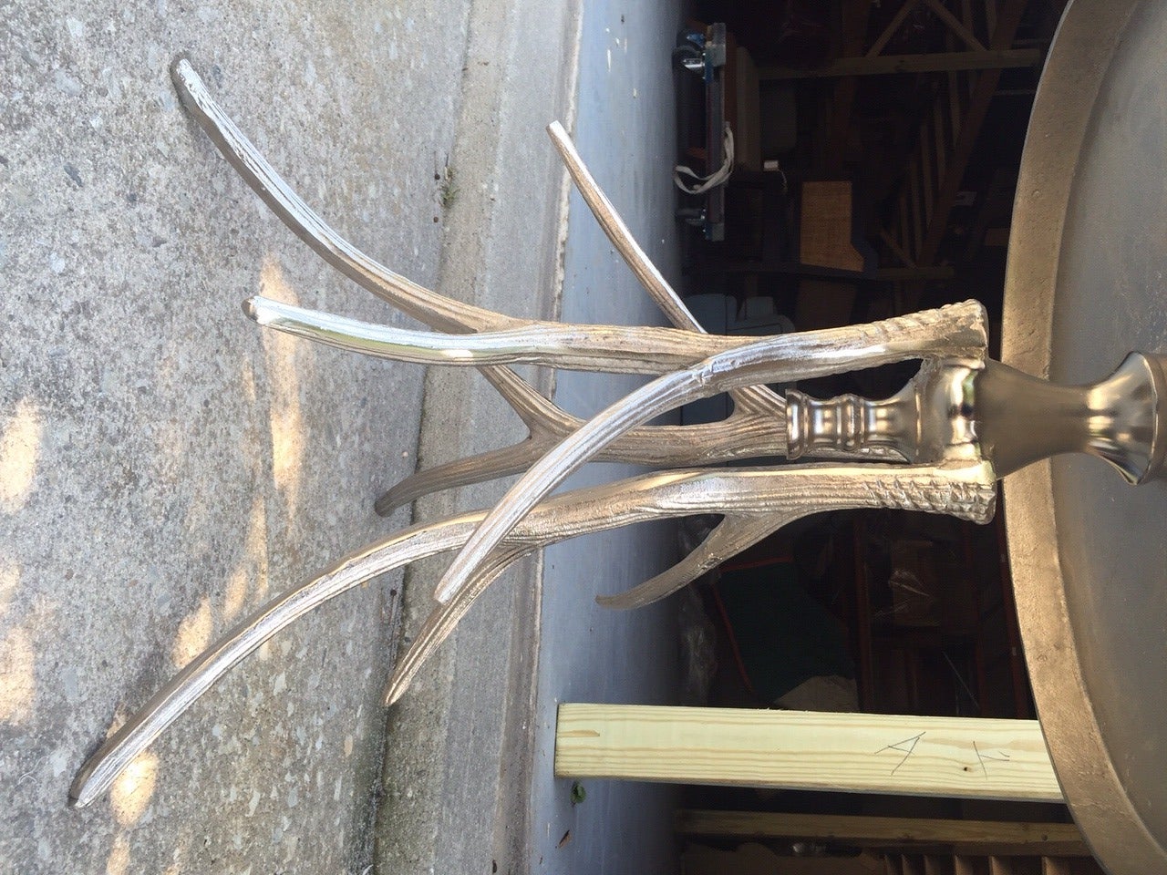 Polished 21st Century Belgian Nickel Antler Base Round Side Table For Sale