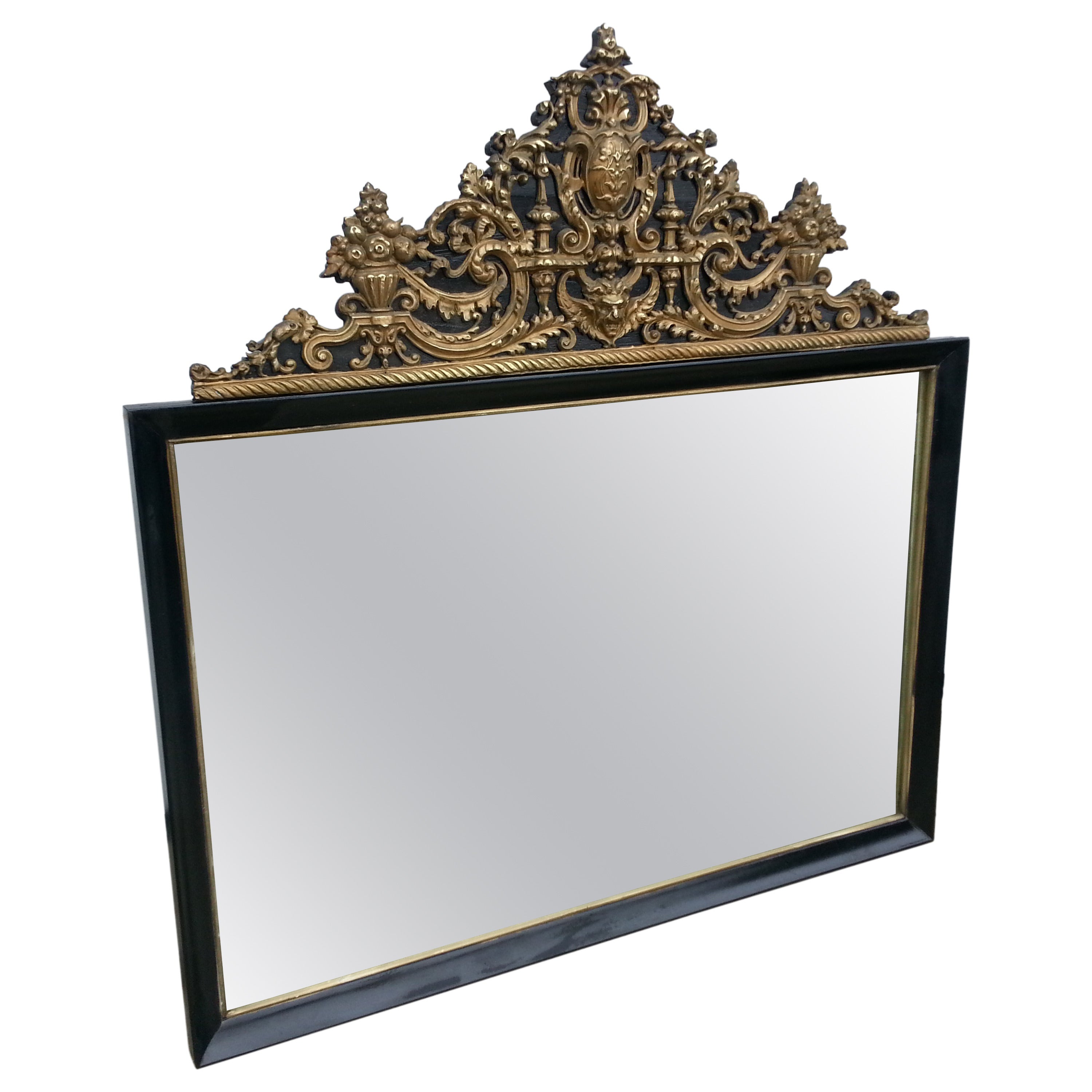 1930s French Ebonized Repousse Mirror For Sale