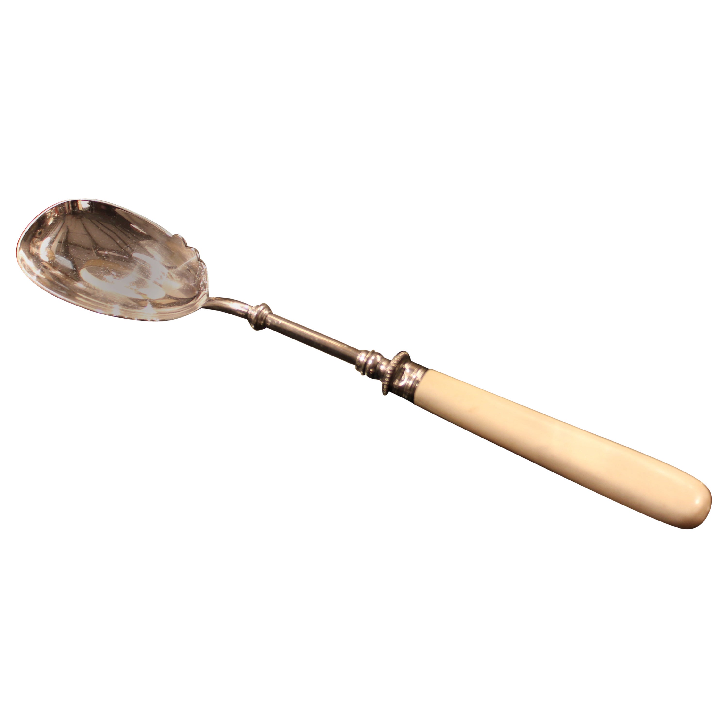 Early 20th Century English Bone Handle Silver Plate Spoon For Sale