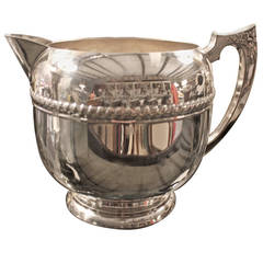 English Early 20th Century Silver Plated Water Pitcher with Beaded Detail