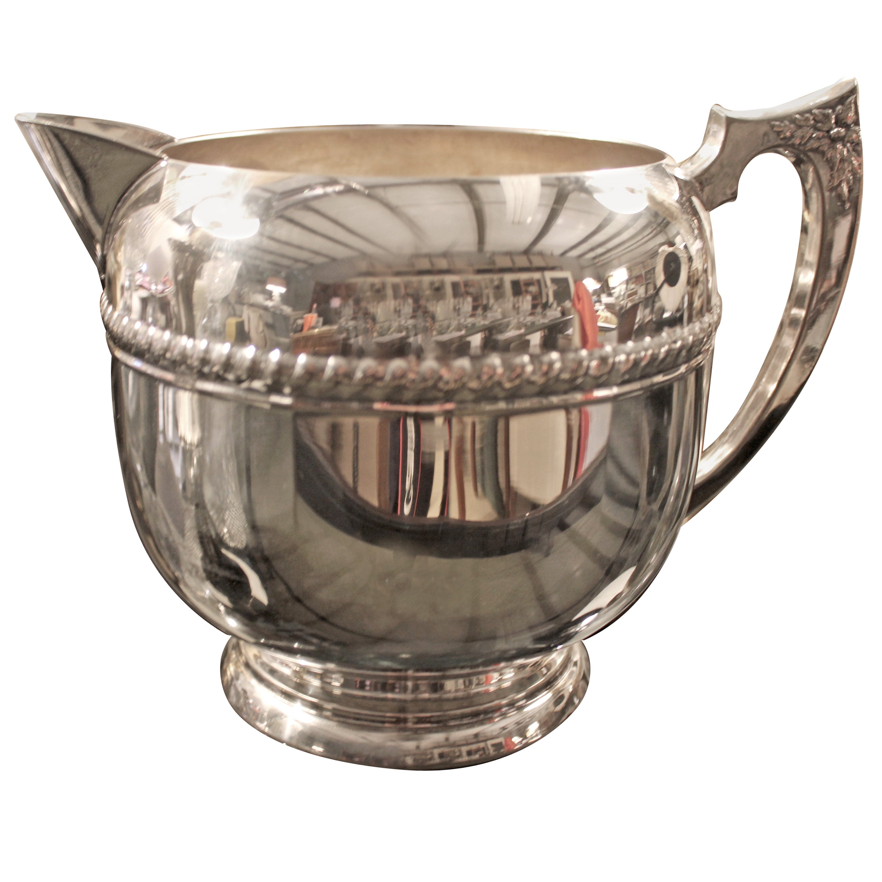 English Early 20th Century Silver Plated Water Pitcher with Beaded Detail For Sale