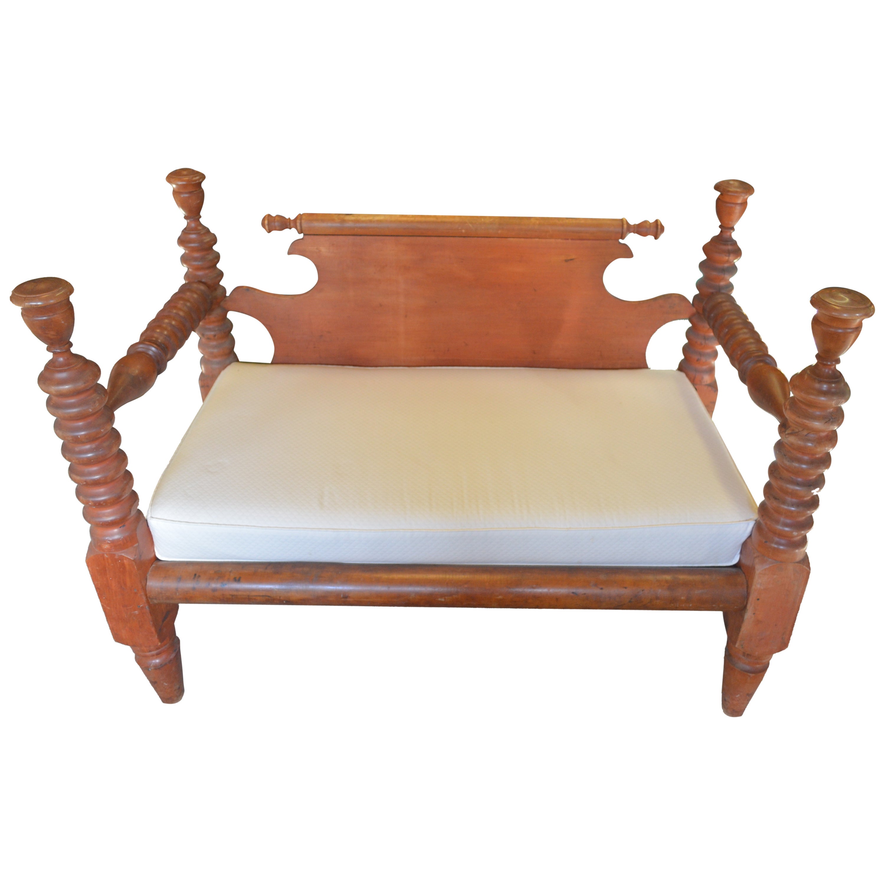 19th Century English Wood Settee with Interesting Carved Details For Sale