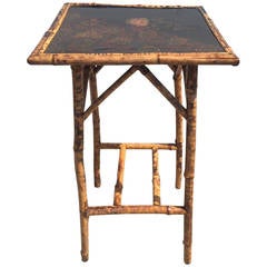 Antique Chinoiserie Lacquered Scorched Bamboo Side Table