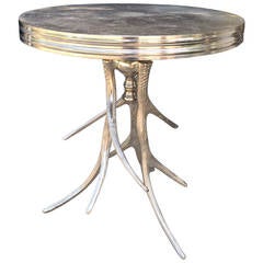 21st Century Belgian Nickel Antler Base Round Side Table 2