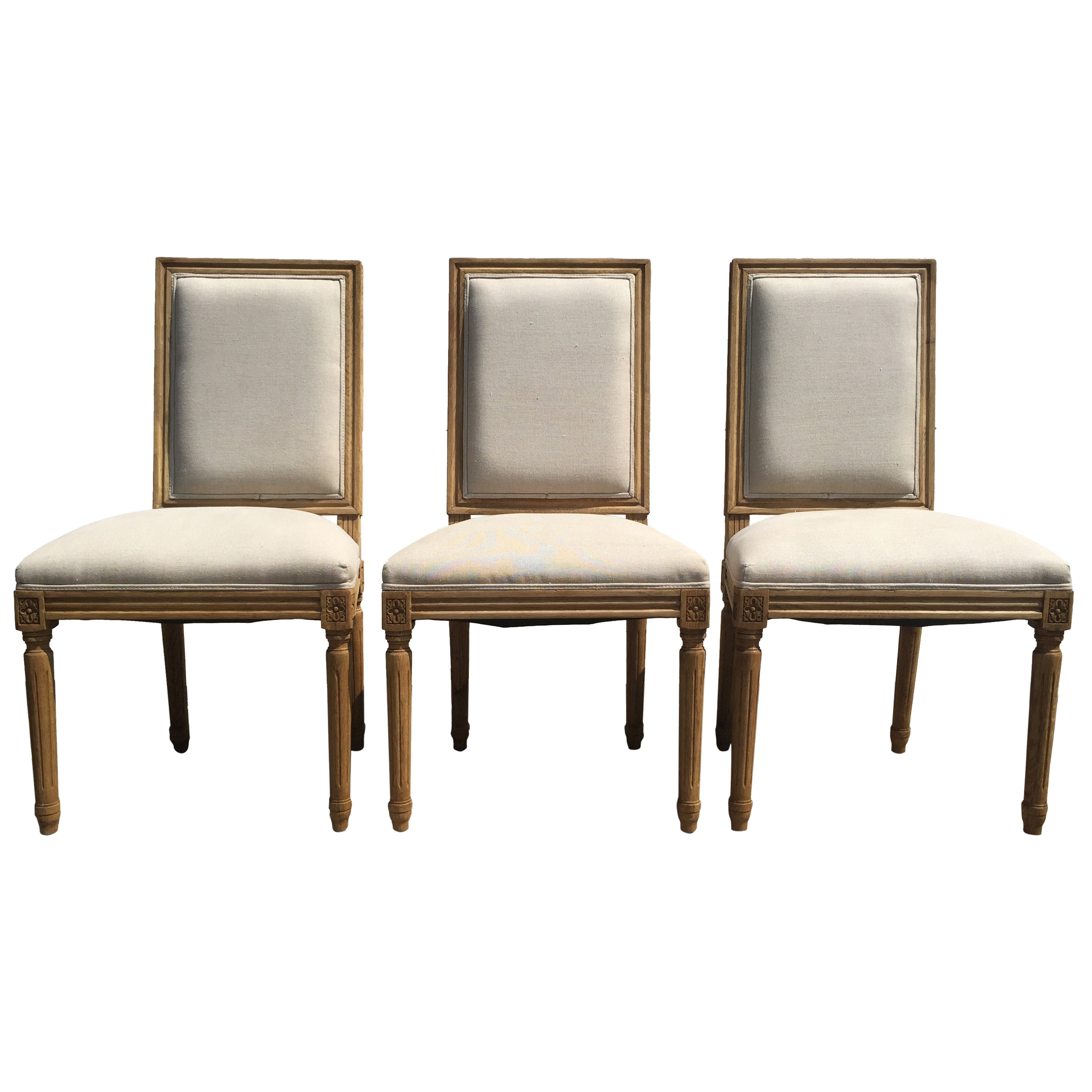 New Square Back French Side Chairs in Belgium Linen For Sale