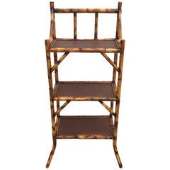Three-Tiered Scorched Bamboo Etagere with Espresso Rattan Shelves