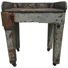 Antique Rustic Folk Farmhouse Side Table with Hook