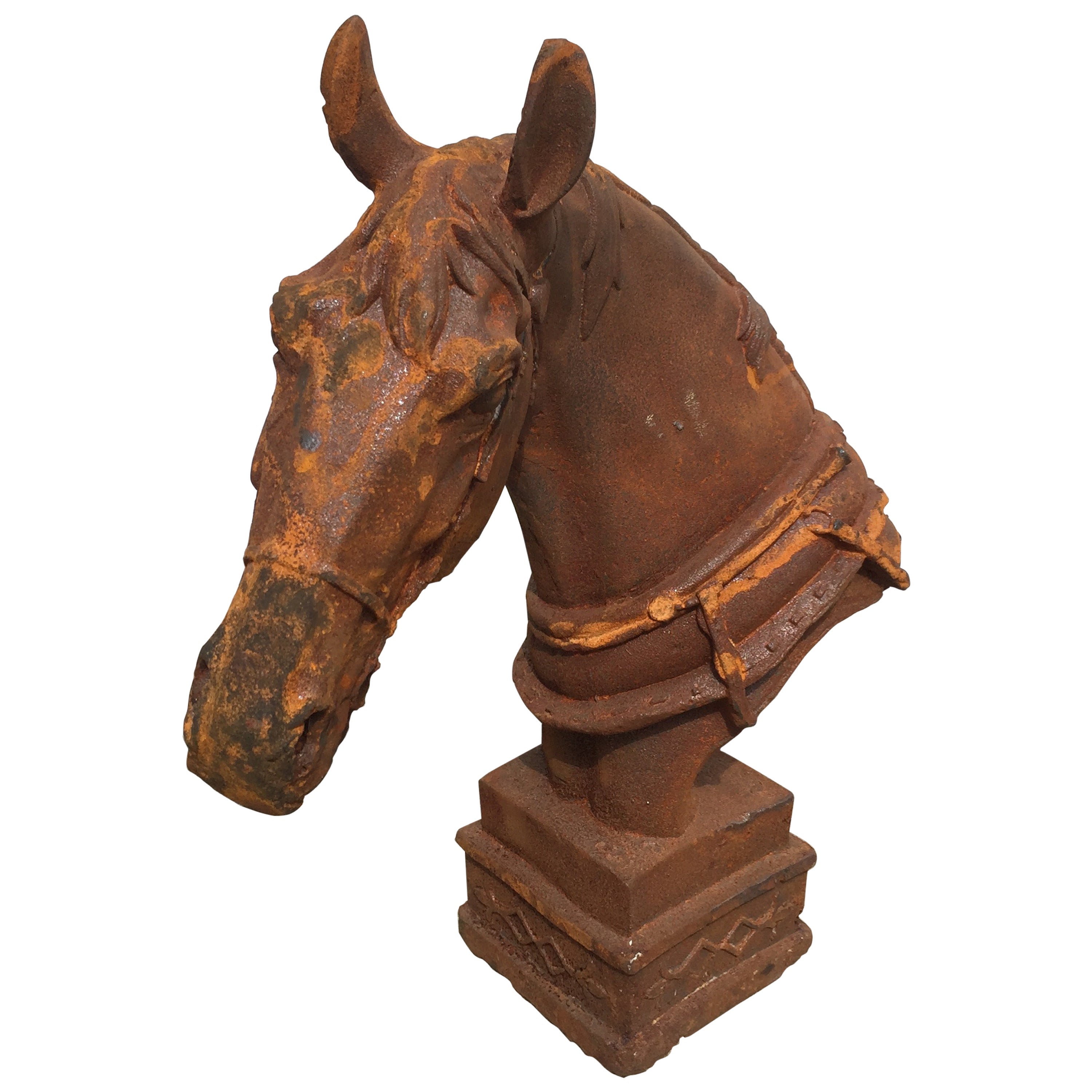 1980s Realism Cast Iron Sculpture of a Horse's Head and Nape For Sale