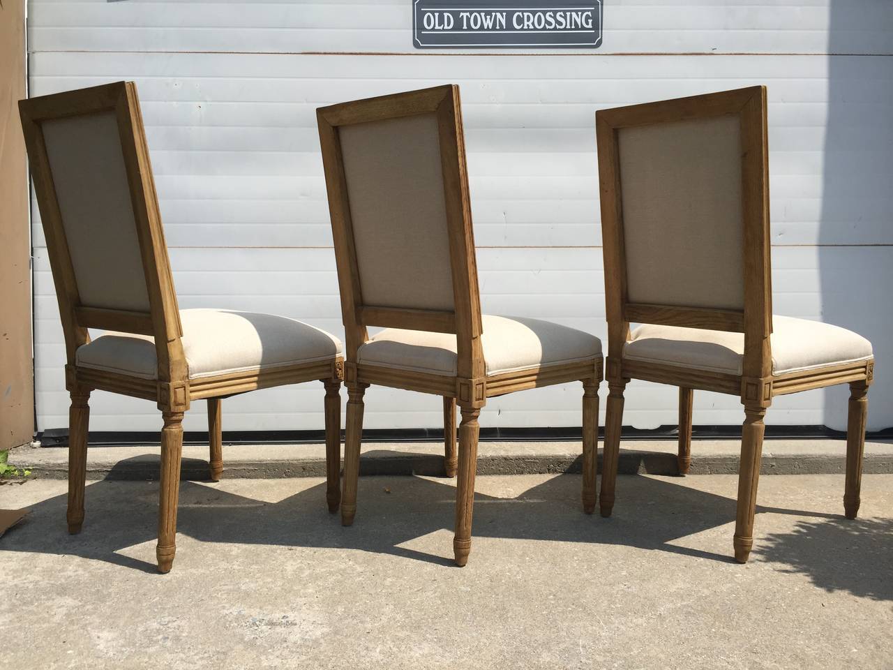 Contemporary New Square Back French Side Chairs in Belgium Linen For Sale