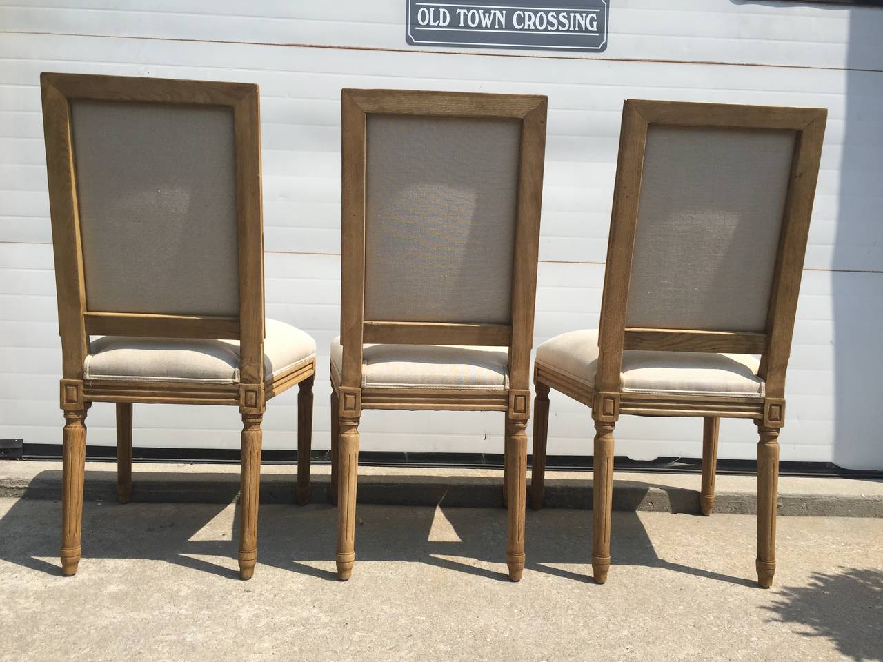 New Square Back French Side Chairs in Belgium Linen For Sale 1