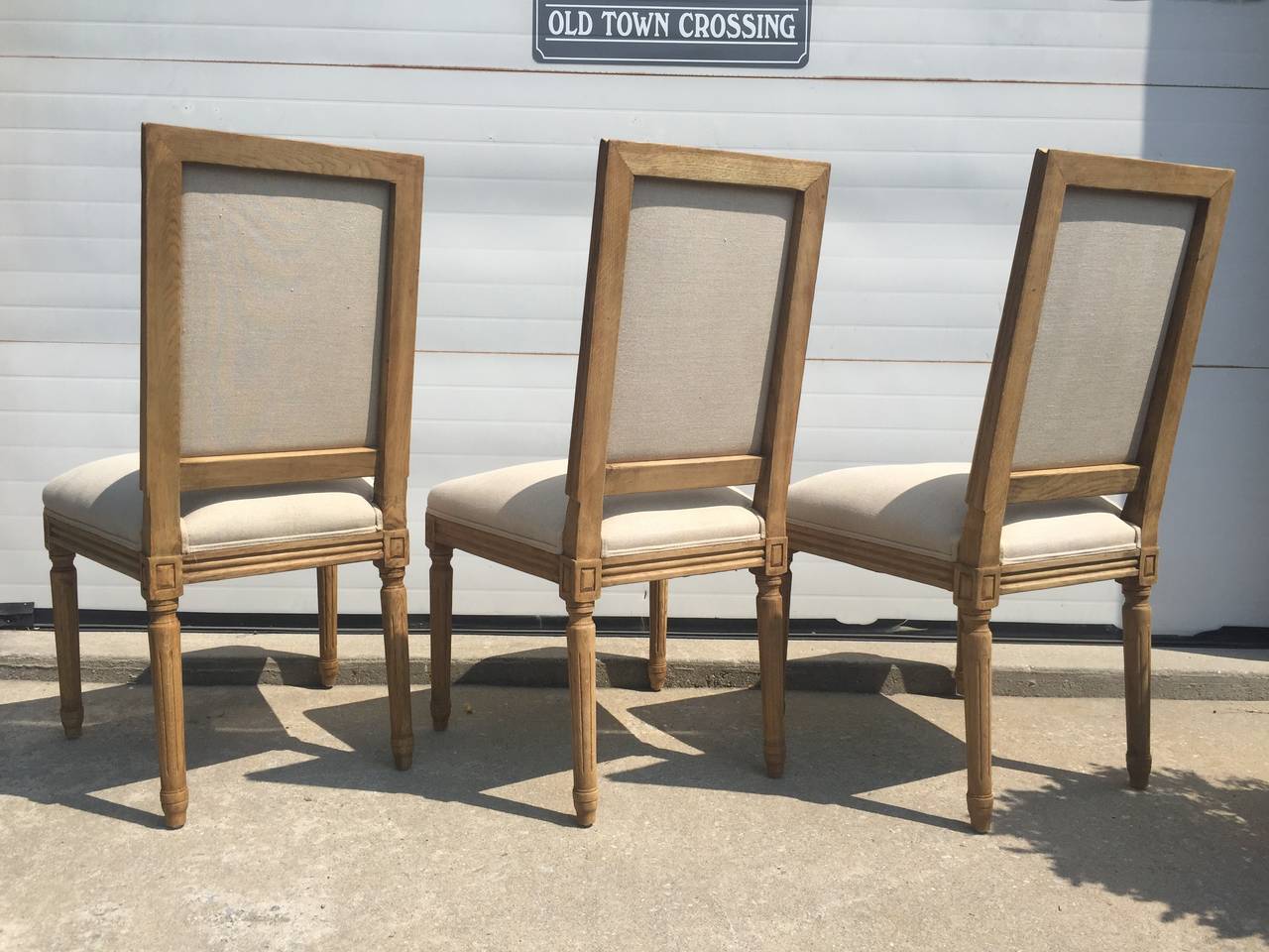 New Square Back French Side Chairs in Belgium Linen For Sale 2