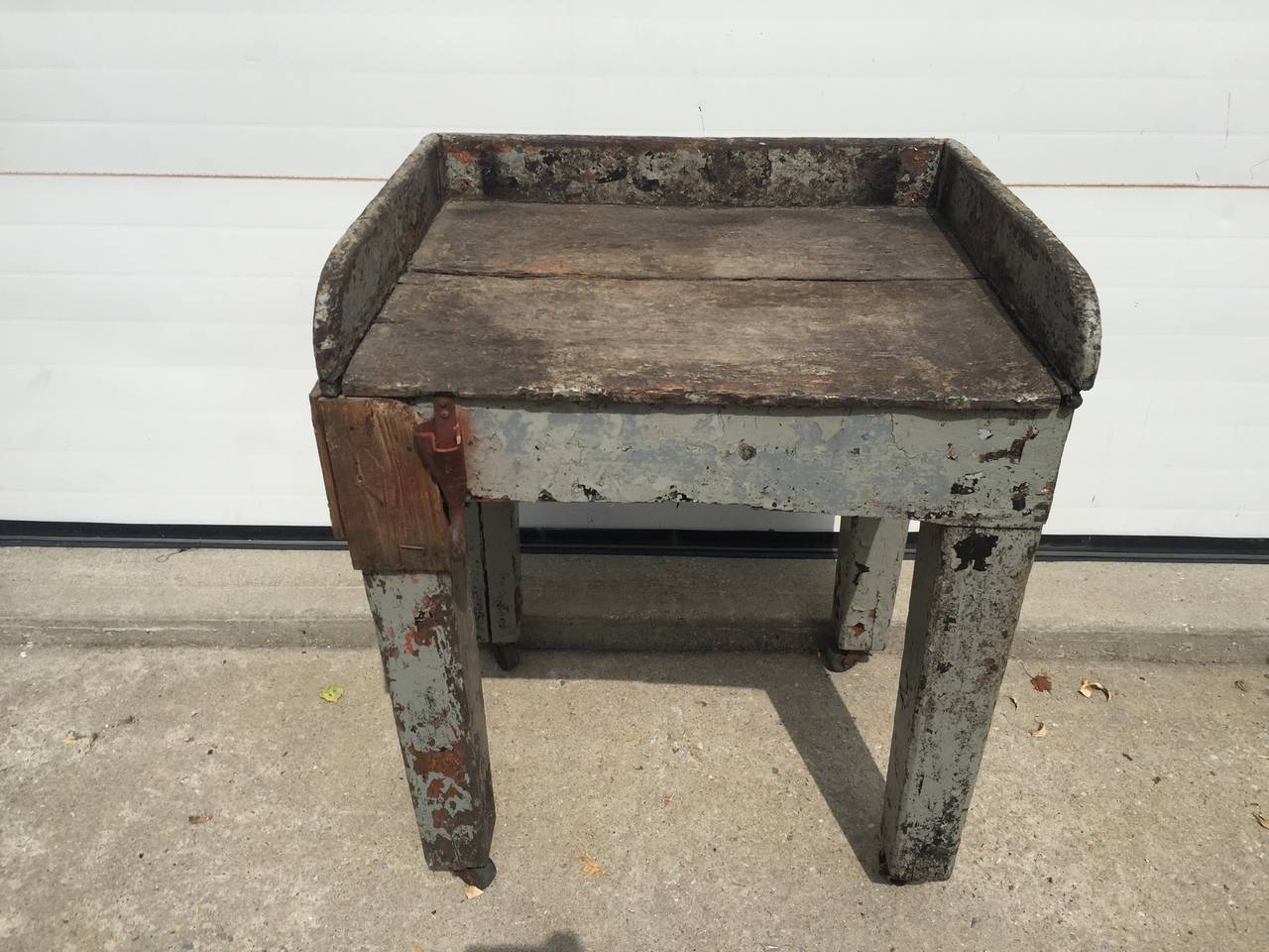 Early 20th Century Antique Rustic Folk Farmhouse Side Table with Hook For Sale