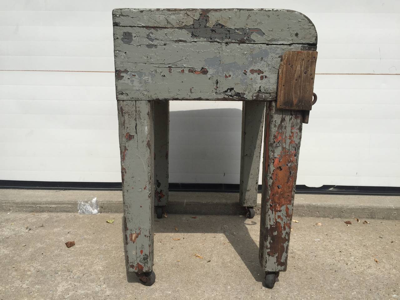 Antique Rustic Folk Farmhouse Side Table with Hook For Sale 5